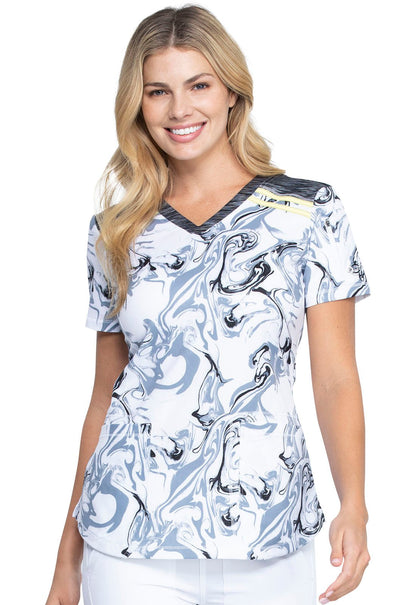 Abstract Print V Neck Scrub Top DK602 MRMB - Scrubs Select