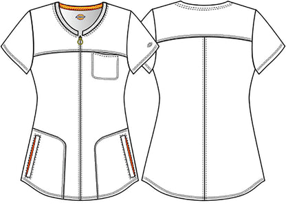 Abstract Print Zip Front Round Neck Scrub Top DK776 DSSO - Scrubs Select