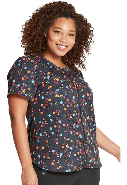 Abstract Print Zip Front Round Neck Scrub Top DK776 DSSO - Scrubs Select