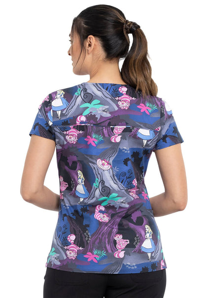 Alice In Wonderland Tooniforms Licensed Disney V Neck Scrub Top TF666 ALDR - Scrubs Select