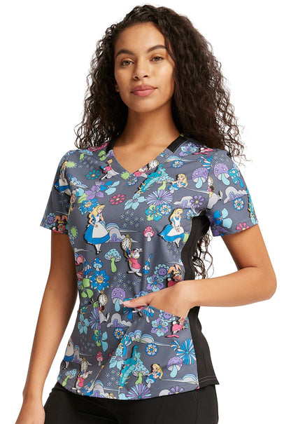 Alice In Wonderland Tooniforms Licensed Disney V Neck Scrub Top TF764 ALCE - Scrubs Select