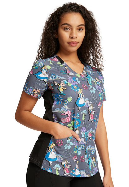Alice In Wonderland Tooniforms Licensed Disney V Neck Scrub Top TF764 ALCE - Scrubs Select