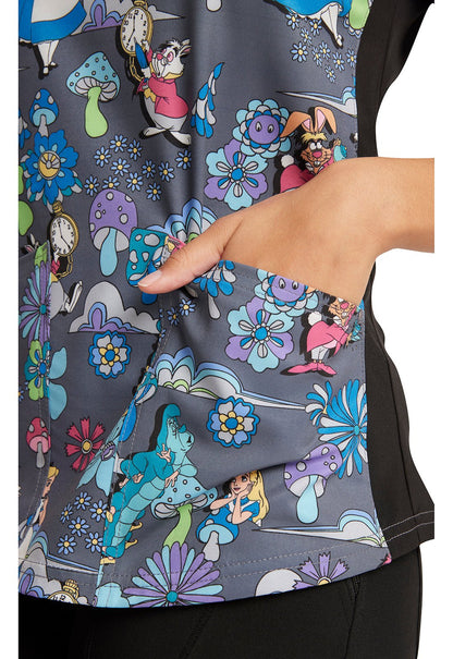 Alice In Wonderland Tooniforms Licensed Disney V Neck Scrub Top TF764 ALCE - Scrubs Select