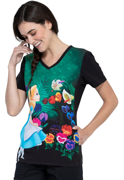 Alice In Wonderland Tooniforms Licensed V Neck Scrub Top TF627 ALWL - Scrubs Select