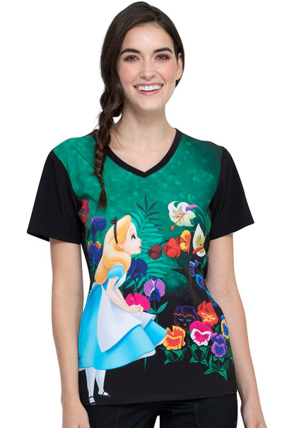 Alice In Wonderland Tooniforms Licensed V Neck Scrub Top TF627 ALWL - Scrubs Select