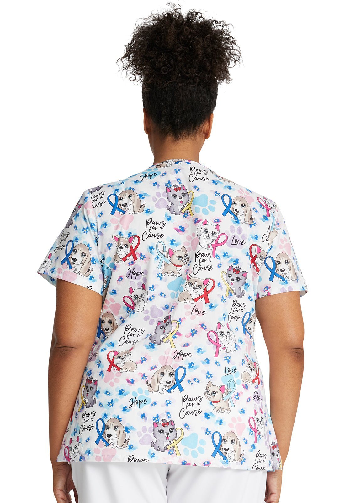 All Awareness Cherokee Animal Print V Neck Scrub Top CK616 PWFC - Scrubs Select