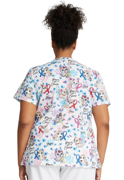 All Awareness Cherokee Animal Print V Neck Scrub Top CK616 PWFC - Scrubs Select