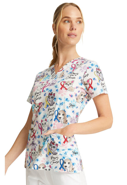 All Awareness Cherokee Animal Print V Neck Scrub Top CK616 PWFC - Scrubs Select