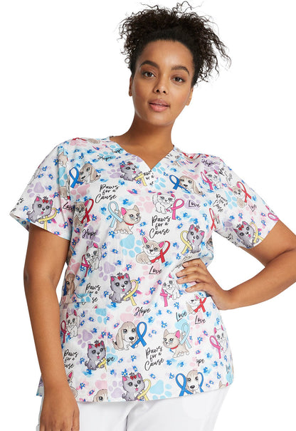 All Awareness Cherokee Animal Print V Neck Scrub Top CK616 PWFC - Scrubs Select