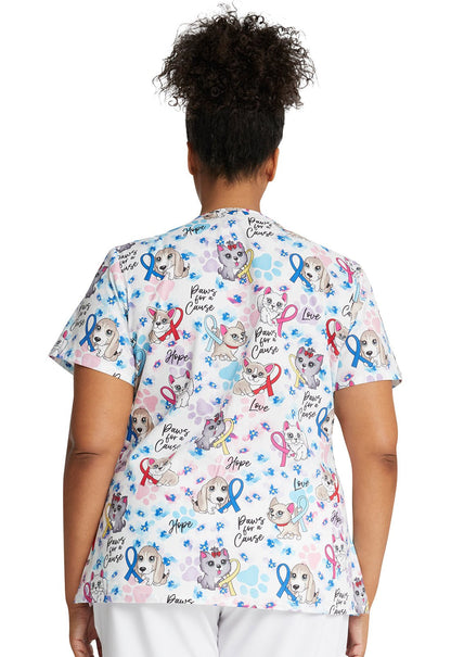 All Awareness Cherokee Animal Print V Neck Scrub Top CK616 PWFC - Scrubs Select