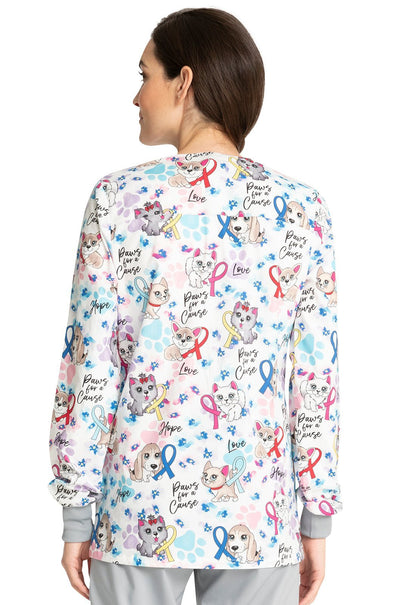 All Awareness Cherokee Dogs Cats Cherokee Print Warm Up Scrub Jacket CK301 PWFC - Scrubs Select