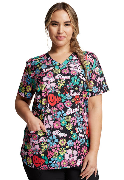 All Awareness Dickies Print V Neck Scrub Top DK876 LPHL - Scrubs Select