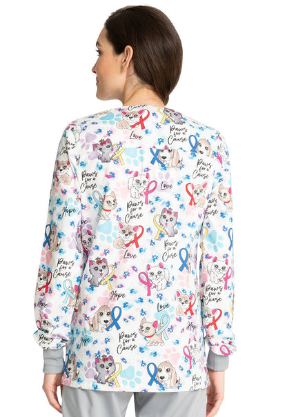 All Awareness Dogs Cats Cherokee Print Warm Up Scrub Jacket CK301 PWFC - Scrubs Select