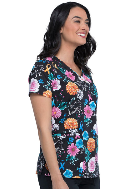 All Awareness Print Mock Wrap Scrub Top CK614 LVBA - Scrubs Select