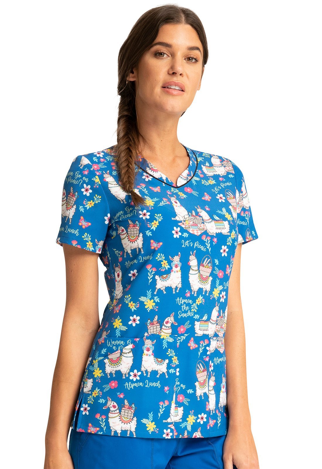 Alpaca Cherokee Print V Neck Scrub Top CK678 APPC - Scrubs Select