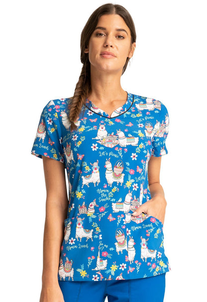 Alpaca Cherokee Print V Neck Scrub Top CK678 APPC - Scrubs Select