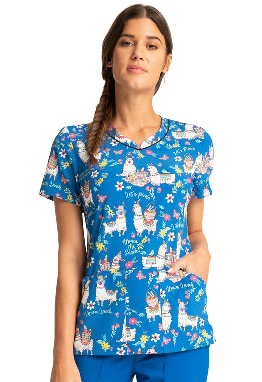 Alpaca Cherokee Print V Neck Scrub Top CK678 APPC - Scrubs Select