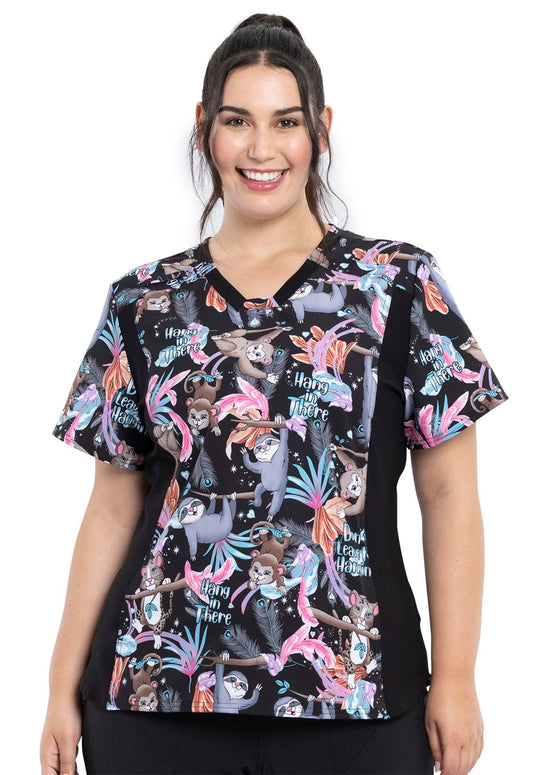 Animal Cherokee Print V Neck Knit Panel Scrub Top CK641 DNLV - Scrubs Select
