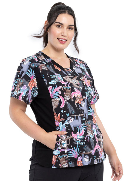 Animal Cherokee Print V Neck Knit Panel Scrub Top CK641 DNLV - Scrubs Select