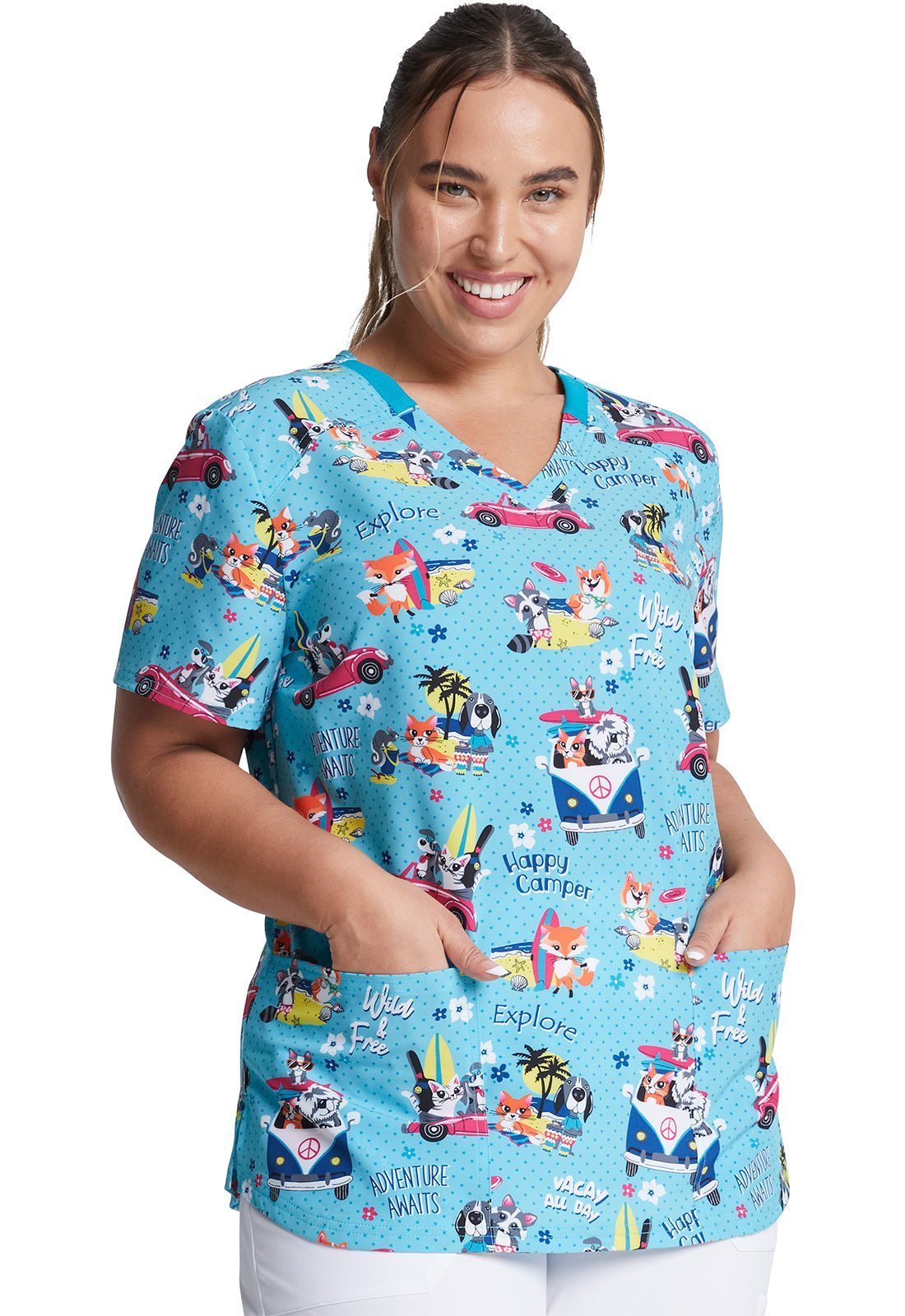 Animal Dickies Print V Neck Scrub Top DK876 VADY - Scrubs Select