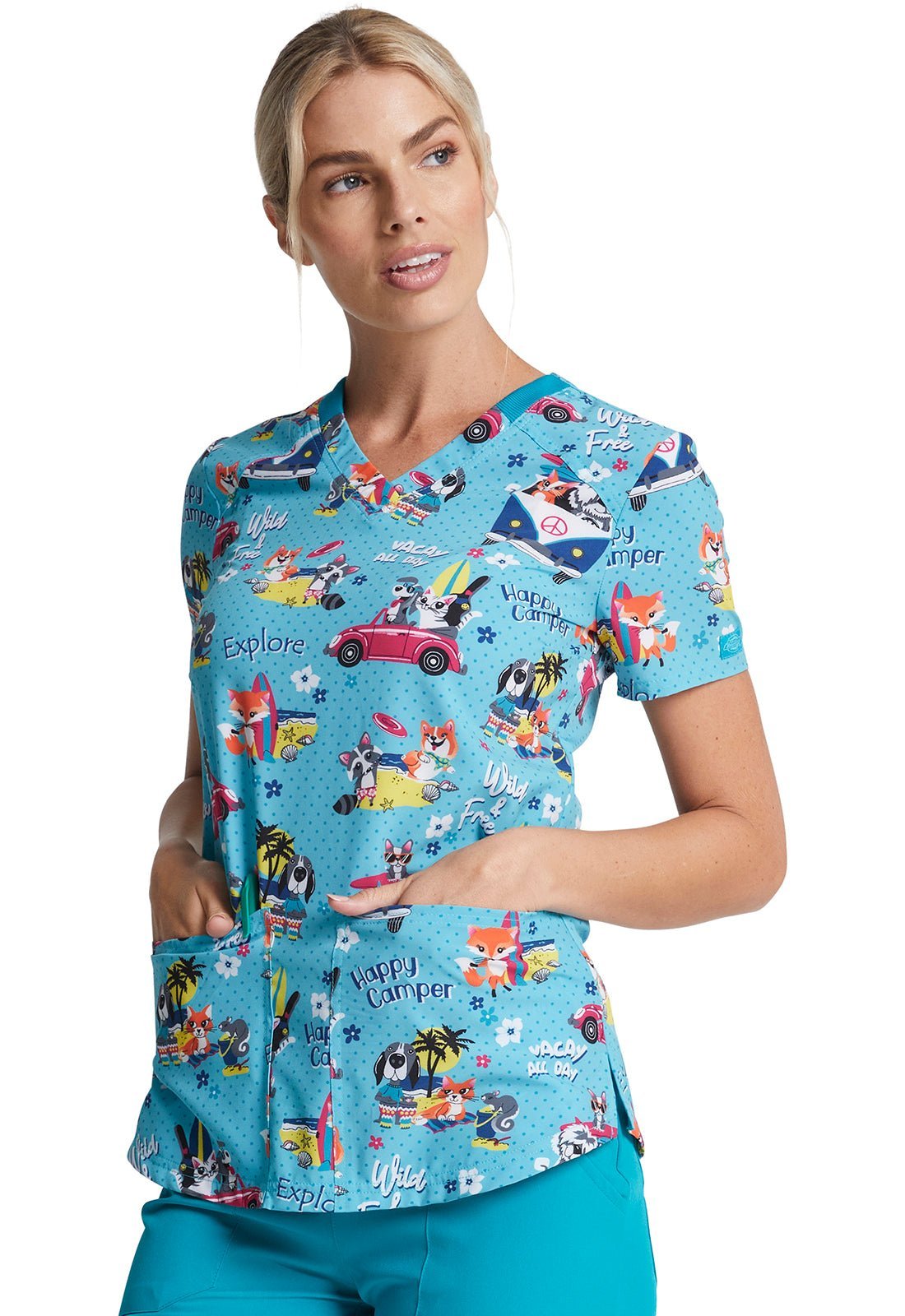 Animal Dickies Print V Neck Scrub Top DK876 VADY - Scrubs Select