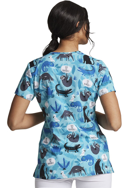Animal Print Dickies EDS V Neck Scrub Top DK717 SVRF - Scrubs Select