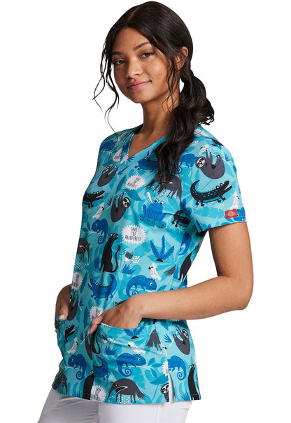 Animal Print Dickies EDS V Neck Scrub Top DK717 SVRF - Scrubs Select