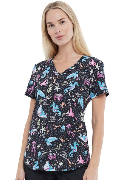 Aquatic Cherokee Print V Neck Scrub Top CK637 MEKL - Scrubs Select