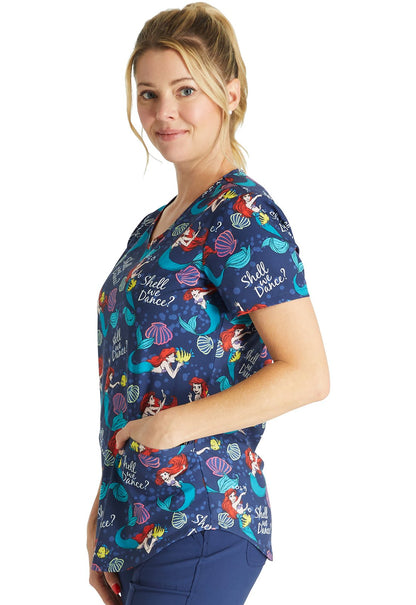 Ariel Tooniforms Licensed Disney Little Mermaid V Neck Scrub Top TF737 LMSH - Scrubs Select