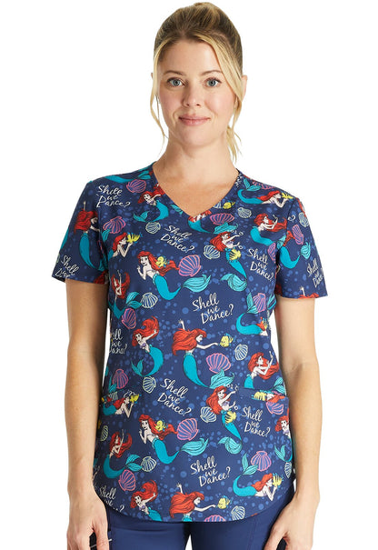 Ariel Tooniforms Licensed Disney Little Mermaid V Neck Scrub Top TF737 LMSH - Scrubs Select