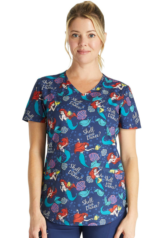 Ariel Tooniforms Licensed Disney Little Mermaid V Neck Scrub Top TF737 LMSH - Scrubs Select