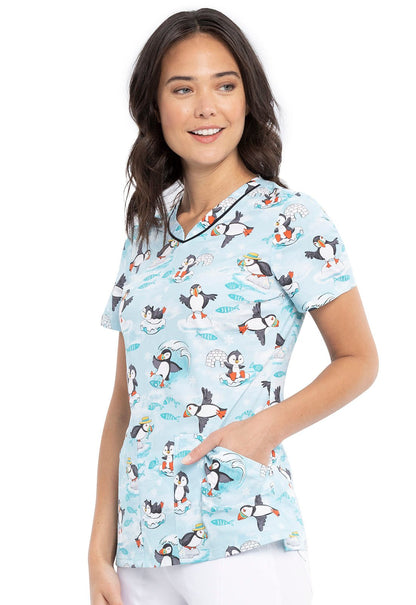 Artic Birds Cherokee Print V Neck Scrub Top CK646 ARPL - Scrubs Select