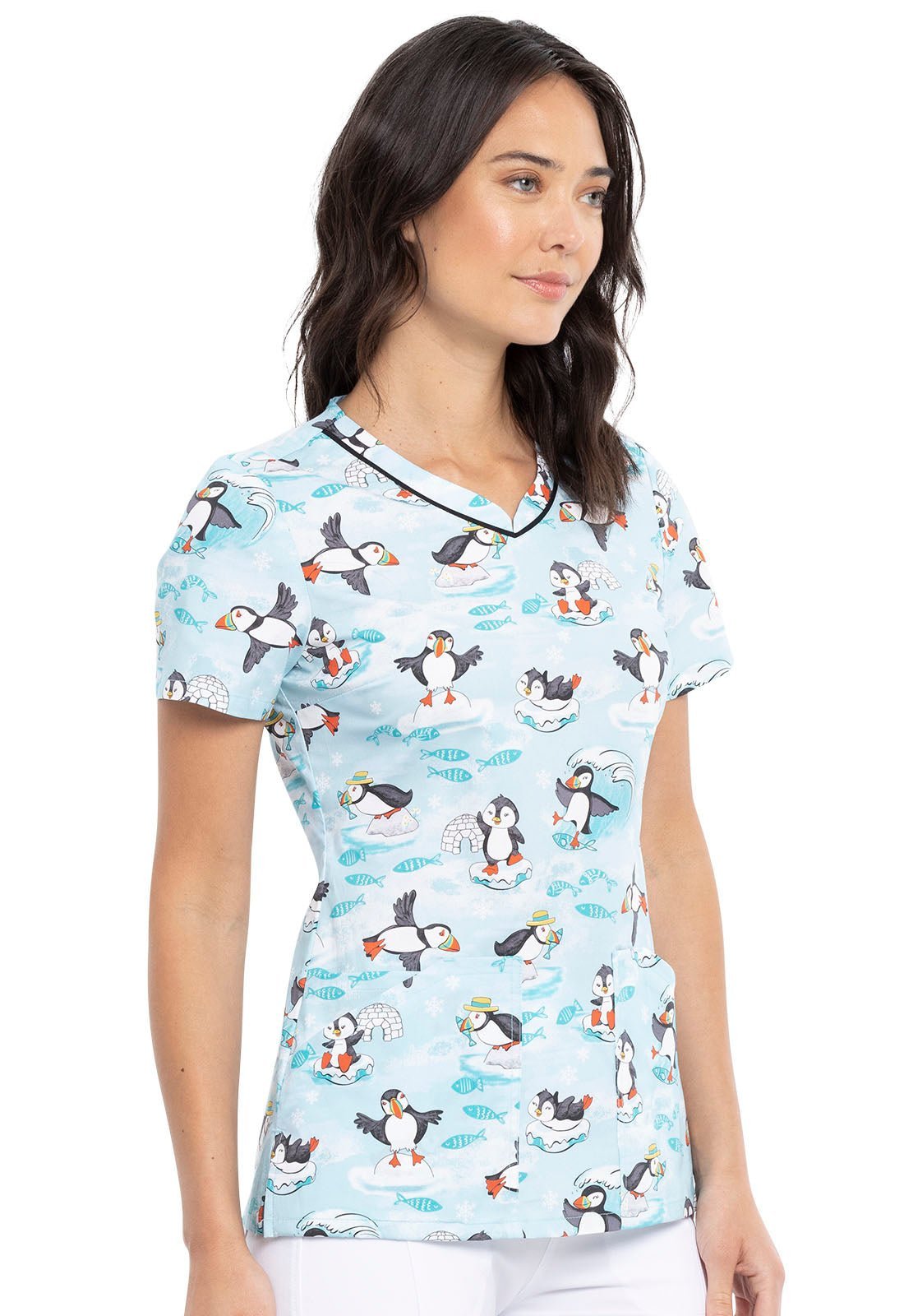 Artic Birds Cherokee Print V Neck Scrub Top CK646 ARPL - Scrubs Select