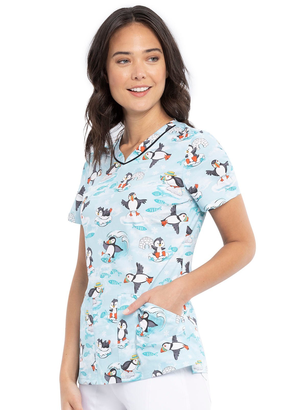 Artic Birds Cherokee Print V Neck Scrub Top CK646 ARPL - Scrubs Select
