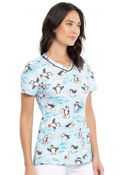 Artic Birds Cherokee Print V Neck Scrub Top CK646 ARPL - Scrubs Select