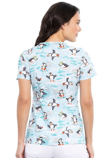 Artic Birds Cherokee Print V Neck Scrub Top CK646 ARPL - Scrubs Select