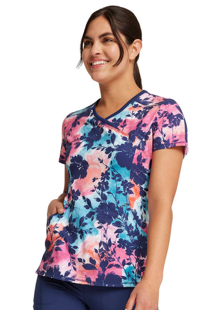 Artistic Blooms Cherokee Floral Infinity Print Mock Wrap Top CK608 ATBM - Scrubs Select