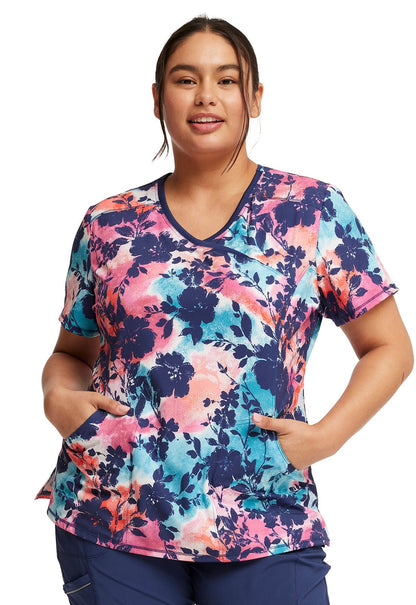 Artistic Blooms Cherokee Floral Infinity Print Mock Wrap Top CK608 ATBM - Scrubs Select