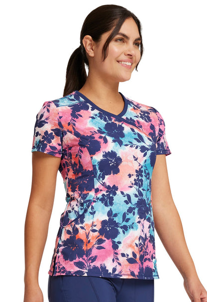 Artistic Blooms Cherokee Floral Infinity Print Mock Wrap Top CK608 ATBM - Scrubs Select