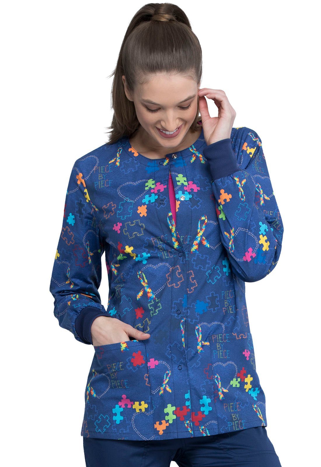 Autism Awareness Cherokee Print Warm Up Scrub Jacket CK301 PYHT - Scrubs Select