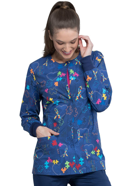 Autism Awareness Cherokee Print Warm Up Scrub Jacket CK301 PYHT - Scrubs Select