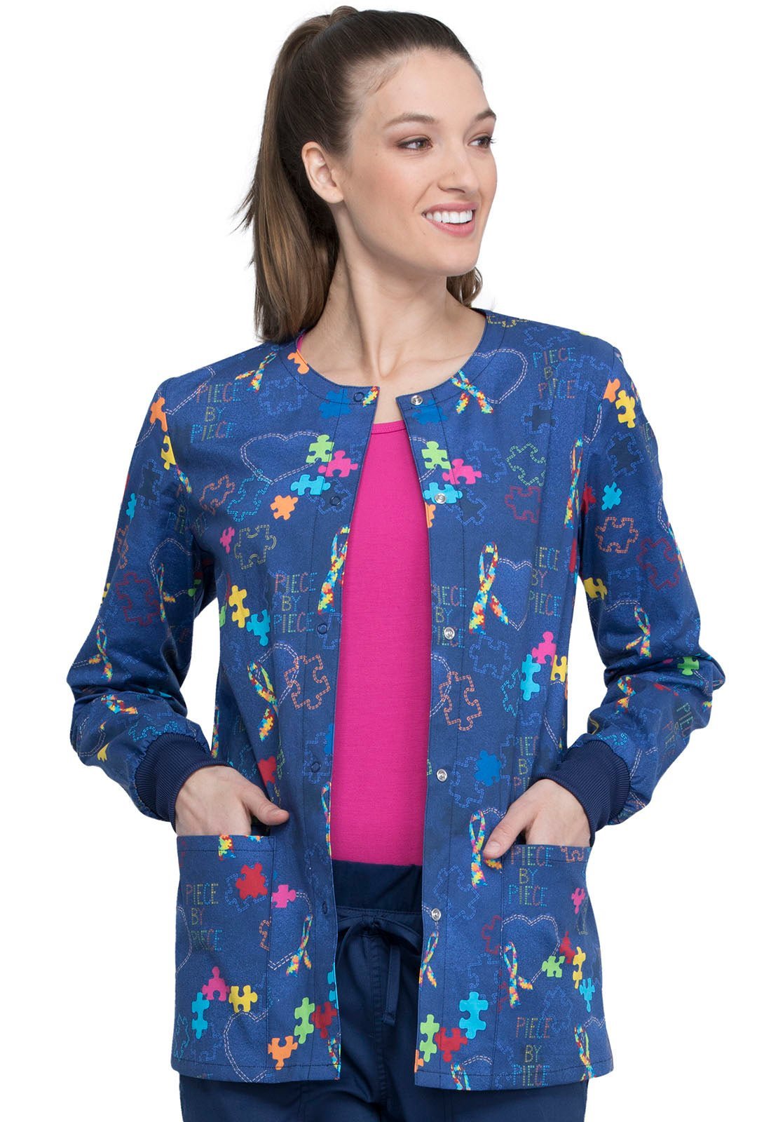 Autism Awareness Cherokee Print Warm Up Scrub Jacket CK301 PYHT - Scrubs Select