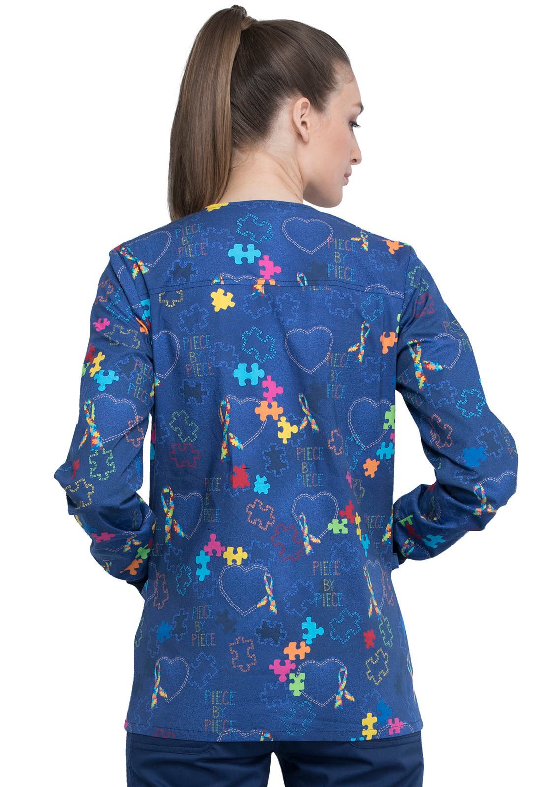 Autism Awareness Cherokee Print Warm Up Scrub Jacket CK301 PYHT - Scrubs Select