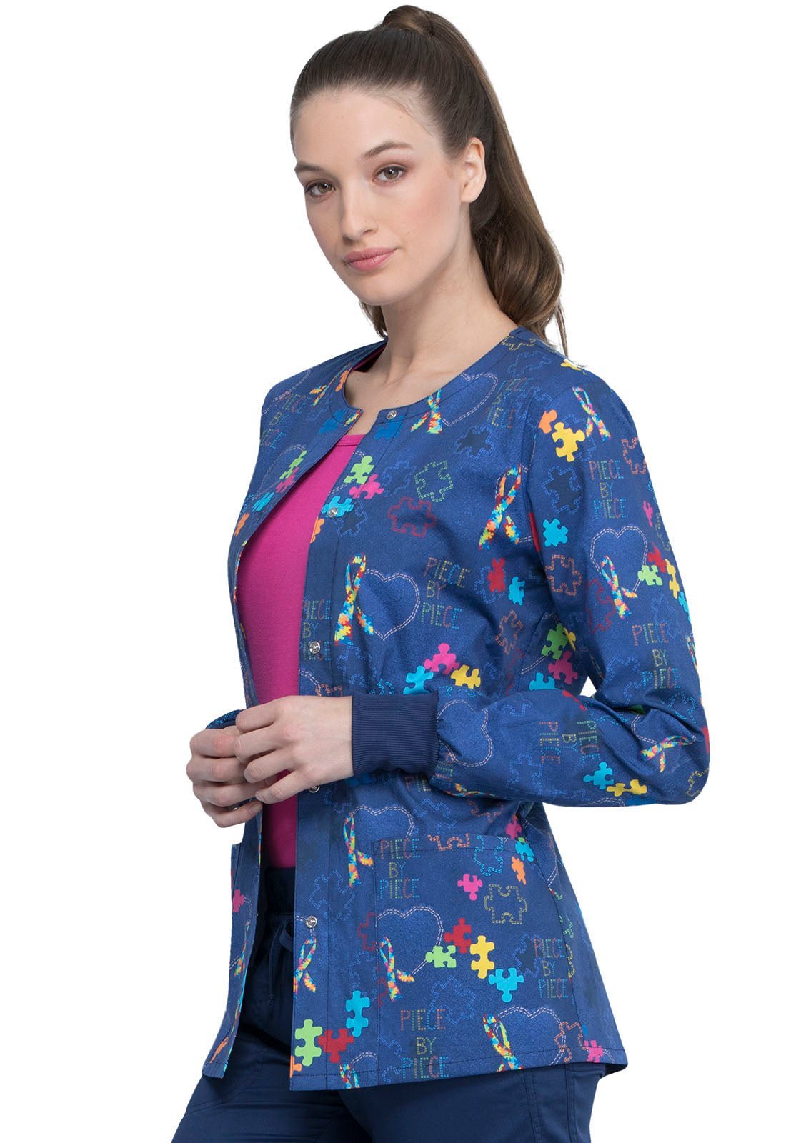 Autism Awareness Cherokee Print Warm Up Scrub Jacket CK301 PYHT - Scrubs Select
