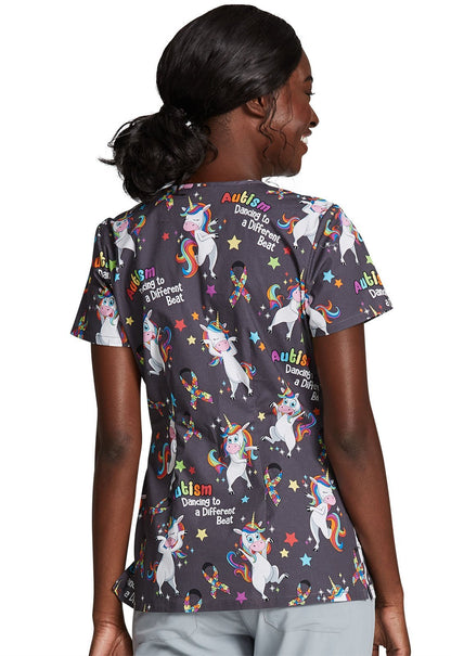 Autism Awareness Dickies Print V Neck Scrub Top DK700 ABET - Scrubs Select