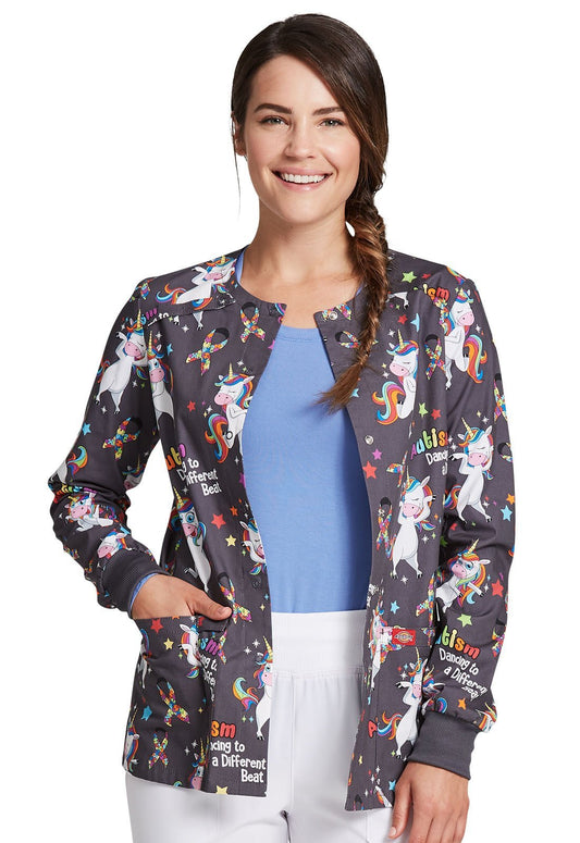 Autism Awareness Dickies Snap Front Scrub Jacket DK306 ABET - Scrubs Select