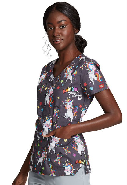 Autism Awareness Print V Neck Scrub Top DK700 ABET - Scrubs Select
