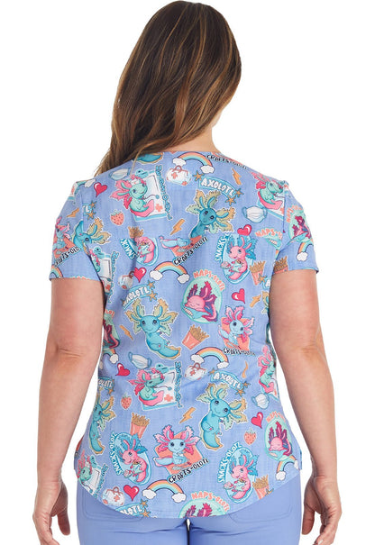 Awesome Axolotls Cherokee Print Tuckable V Neck Scrub Top CK664 AWAX - Scrubs Select
