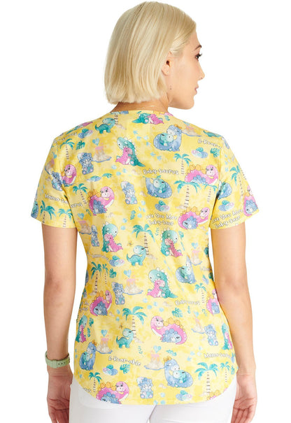Baby Saur Love Cherokee Print V Neck Scrub Top CK652 BBSV - Scrubs Select