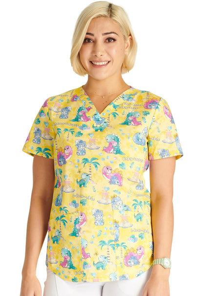Baby Saur Love Cherokee Print V Neck Scrub Top CK652 BBSV - Scrubs Select